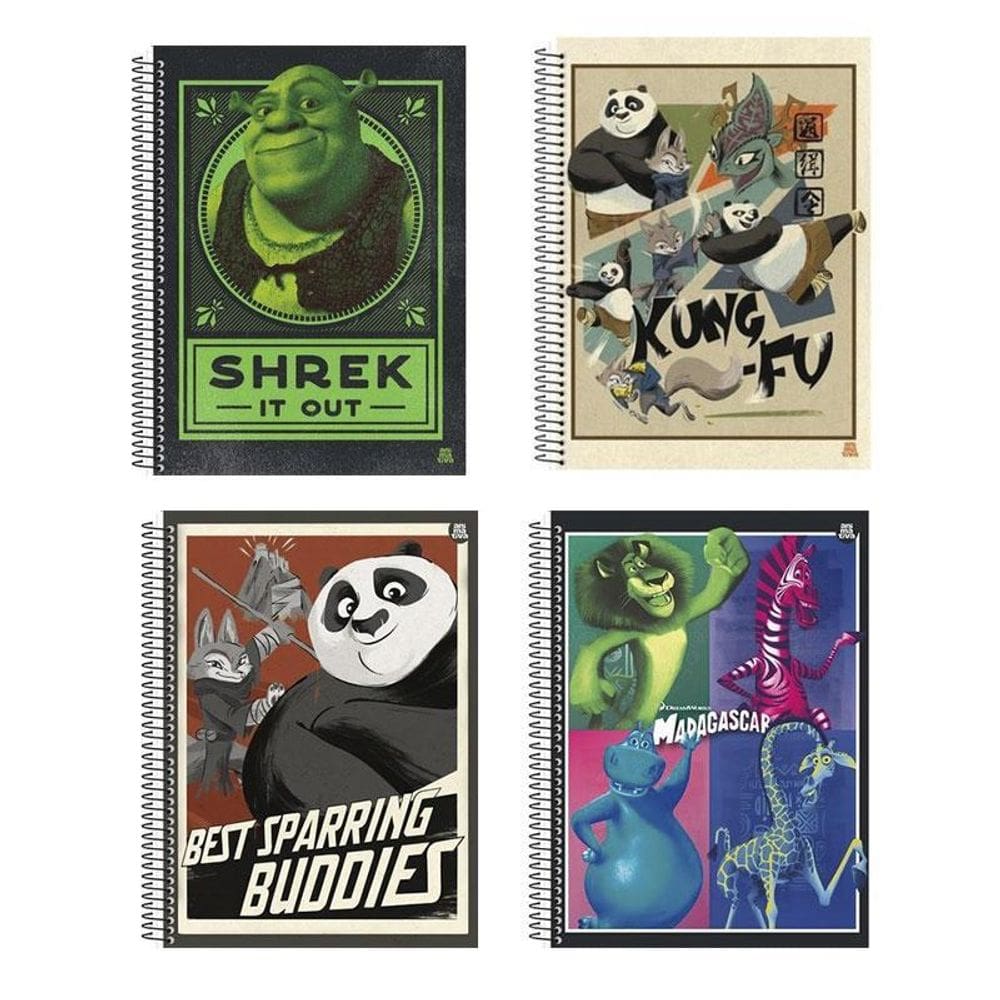 Caderno Universitário Dreamworks 10M Shrek Panda Madagascar