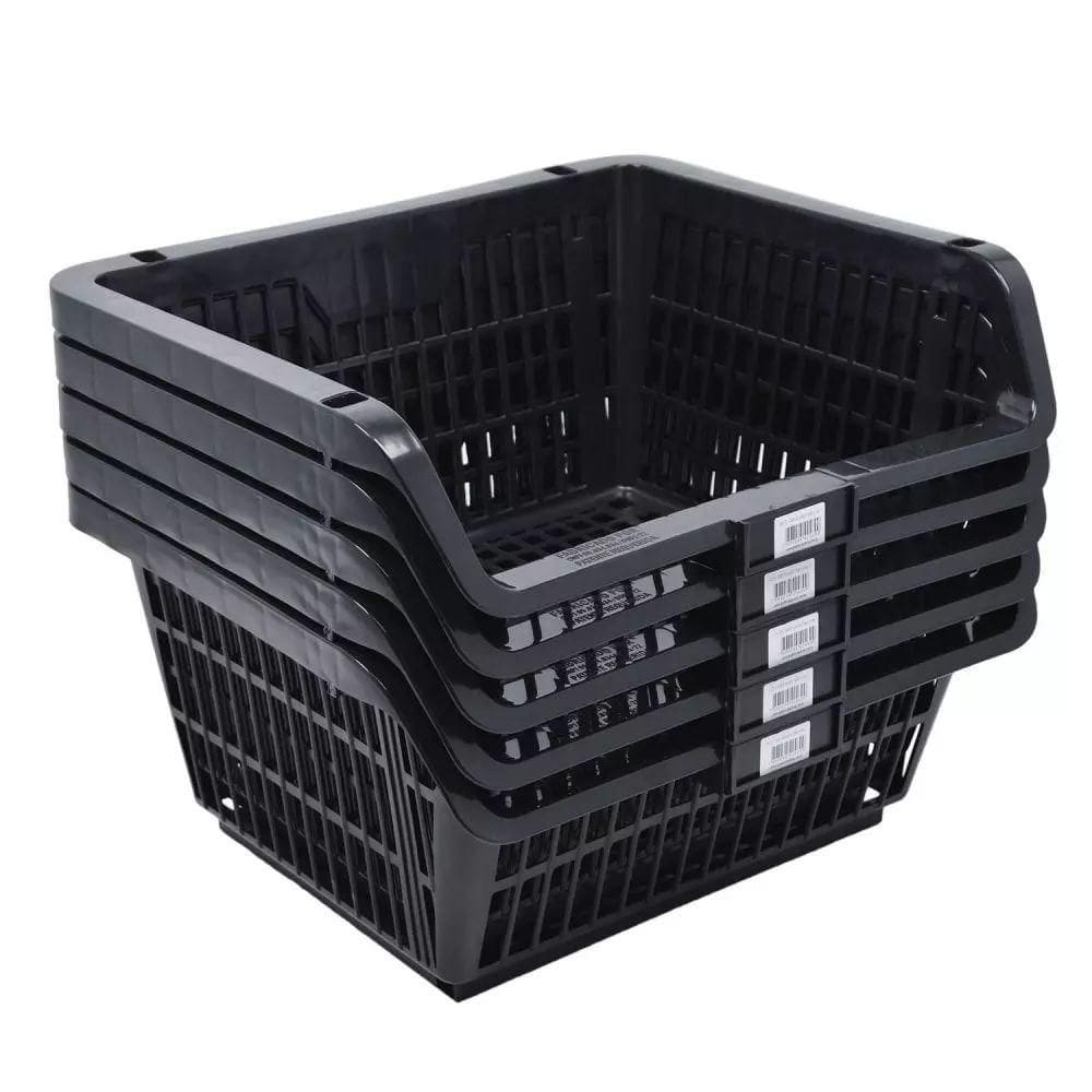Conjunto 5 Cestos Expositor Empilhável Preto Presto