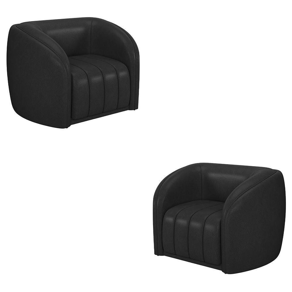 Kit 2 Poltronas Decorativas Sala De Estar Adam Pu Preto G45 - Gran Belo