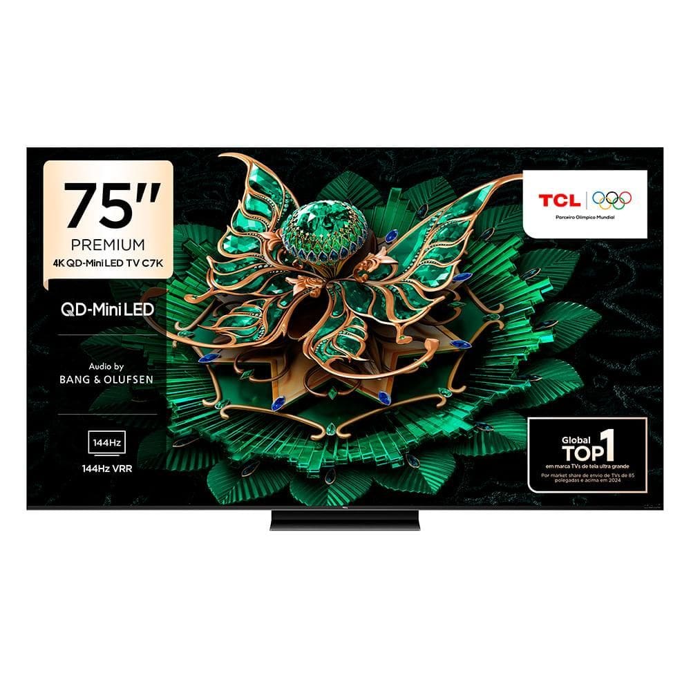 Smart TV TCL QD-Mini LED 4K 75” Polegadas com Google Assistente, Dolby Vision IQ e Wi-Fi - 75C7K