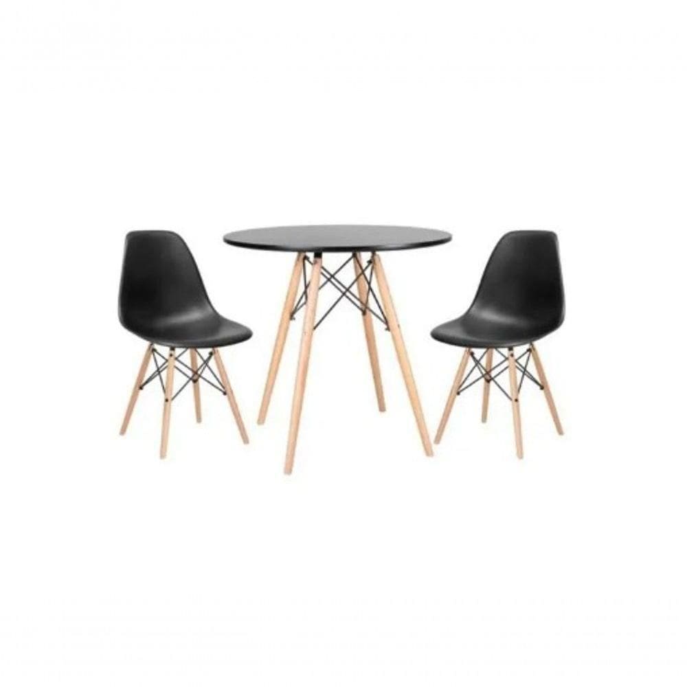 Kit - Mesa Redonda Eames 70Cm Preto 2 Cadeiras Dsw Preto