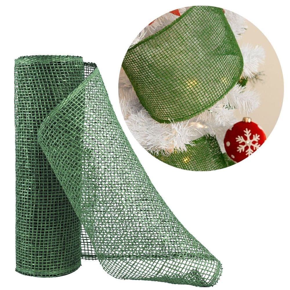 Tela Malha Tule Sisal Verde Decorativa Natal Luxo Rústico 25cm x 5 metros