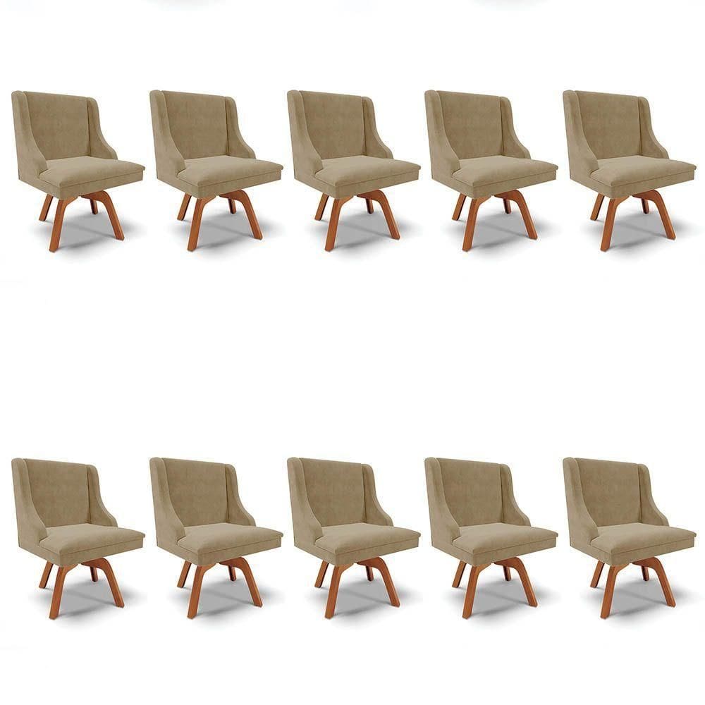 Kit 10 Cadeiras Estofadas Base Giratória De Madeira Lia Suede Marrom Rt - Ibiza