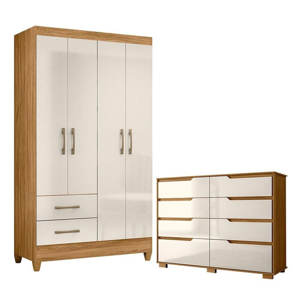 Guarda Roupa Solteiro Chile e Cômoda Georgia Freijó Off White - Moval