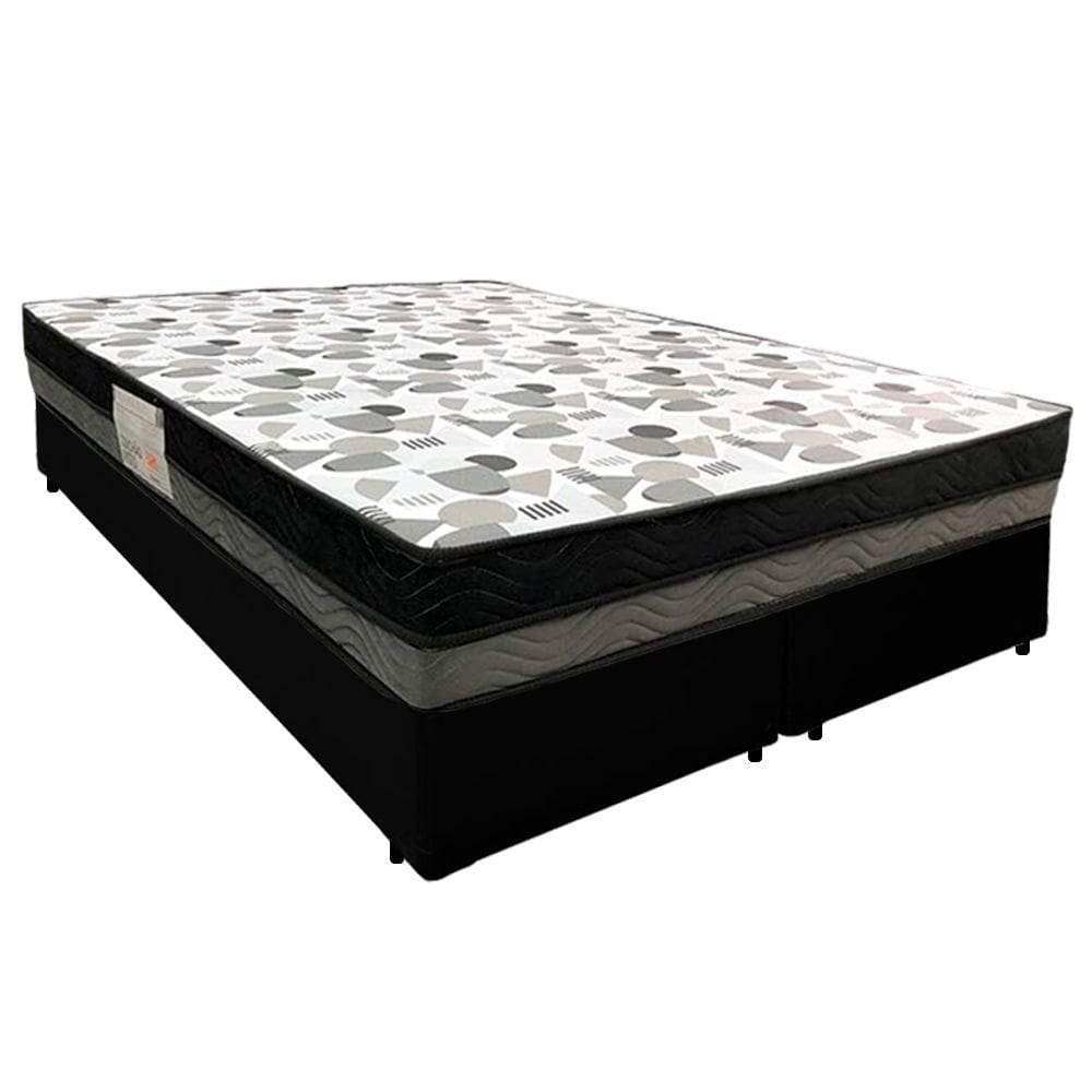 Cama Box Casal Sintético Bipartido + Colchão Ortobom Iso Dupla Face 60x138x188 Cor:preto