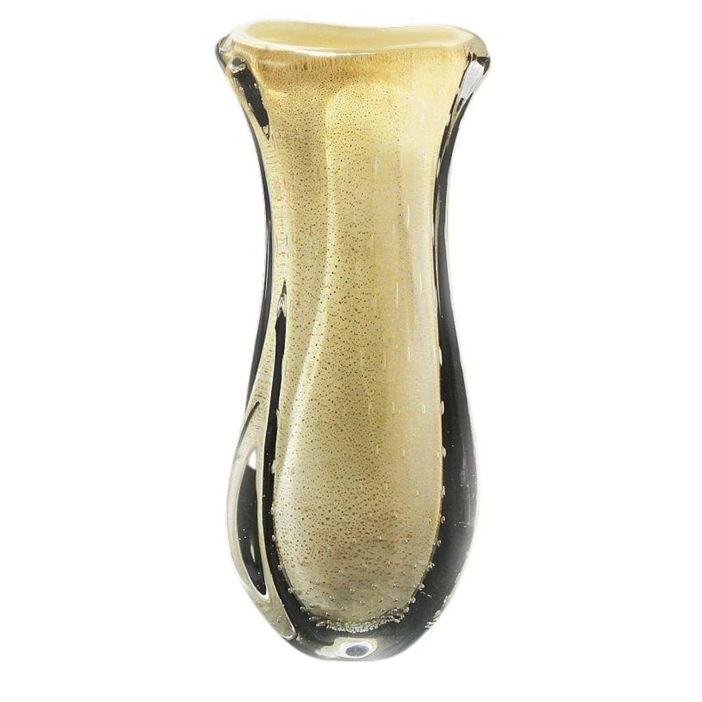 Vaso Em Cristal Murano Pérola Com Ouro 24K São Marcos 42Cm