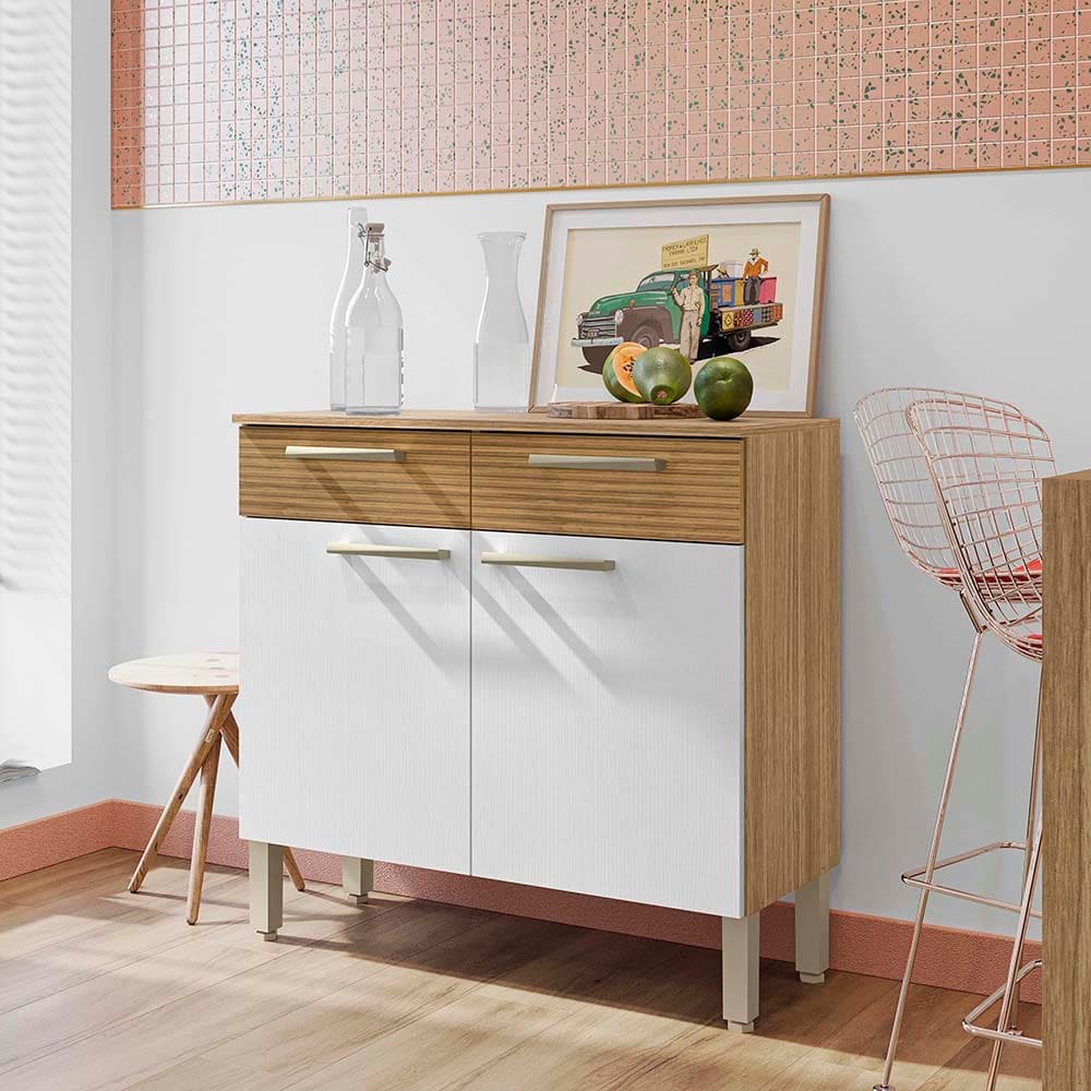 Balcão (Com Tampo) 2 Portas 2 Gavetas Nala Freijo/Supremo/CP-Ripado Freijo - SSX Multicoisas