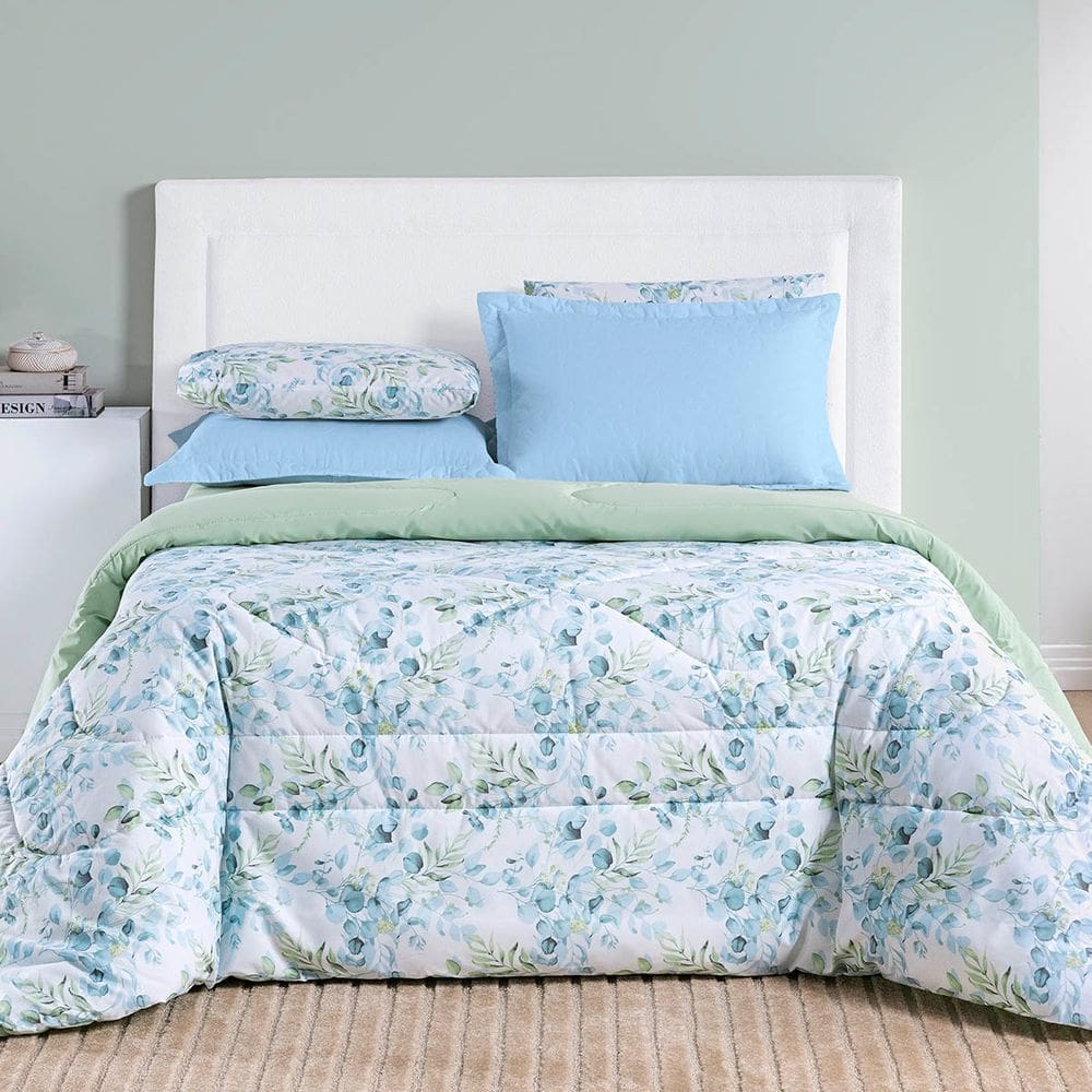 Edredom Cobertor Maris Super King Percalle 200 Fios Estampado Floral Forest Verde