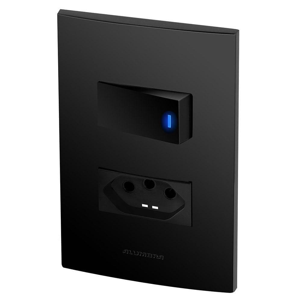 Conjunto 1 Interruptor Led + 1 Tomada 10A Inova Preto Fosco