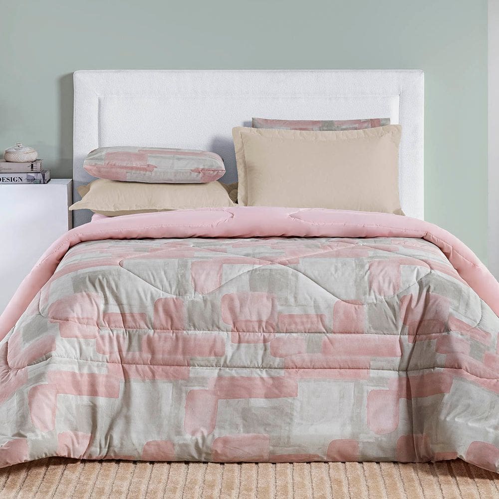Edredom Cobertor Maris King Percalle 200 Fios Estampado Quadri Rosê