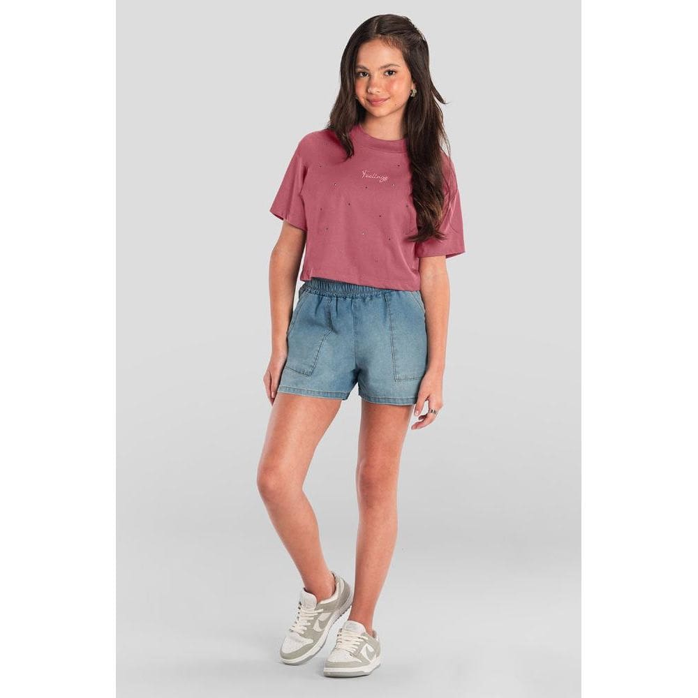 Blusa cropped teen menina de strass Brandili young
