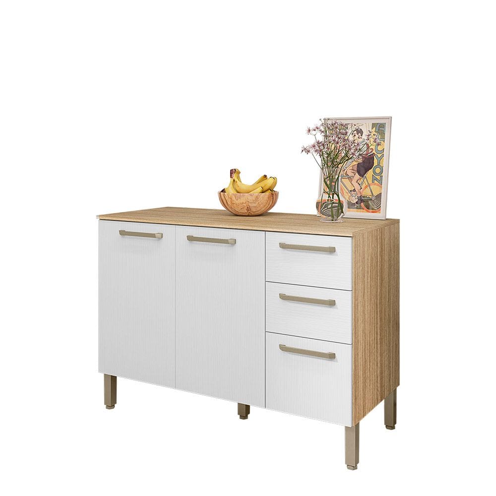 Balcão 120cm (Com Tampo) 3 Portas 2 Gavetas Versalhes Freijo/Supremo - SSX Multicoisas