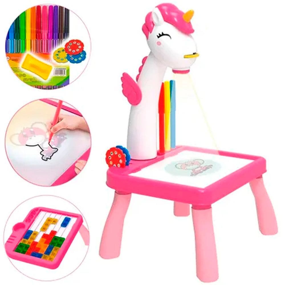 Brinquedo Unicórnio Mesinha De Pintura Com Projeção Tetris