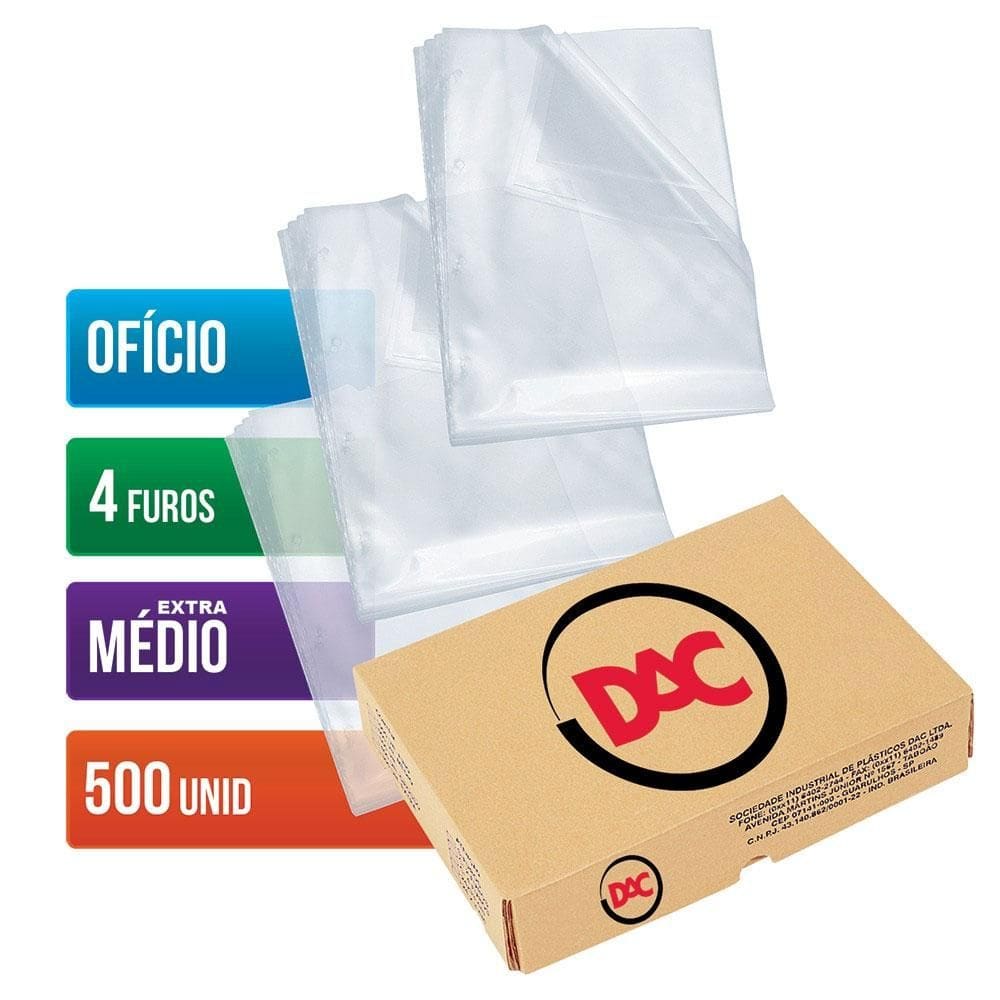 Envelope plástico ofício 0.12 4 furos caixa com 500uni Dac