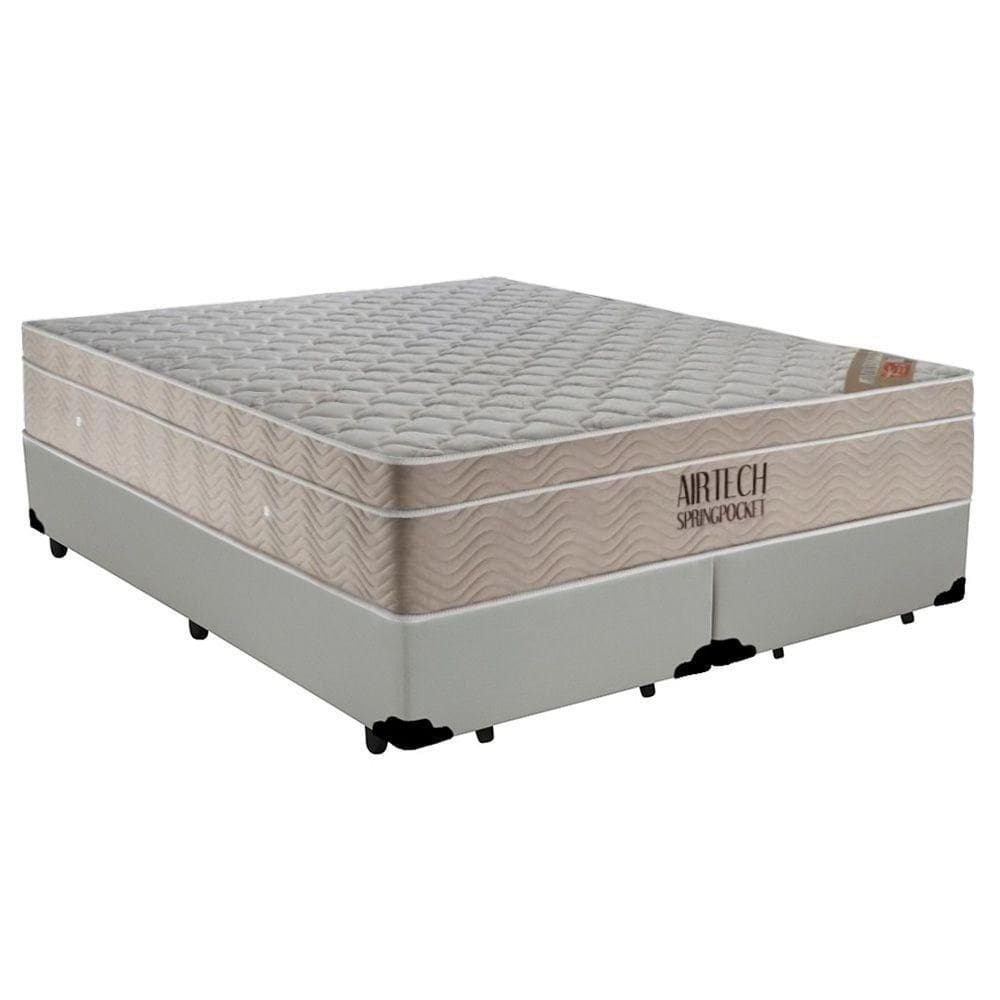 Cama Box King Bipartido Sintético + Colchão Ortobom Airtech Molas Ensacadas 65x193x203 Cor:branco