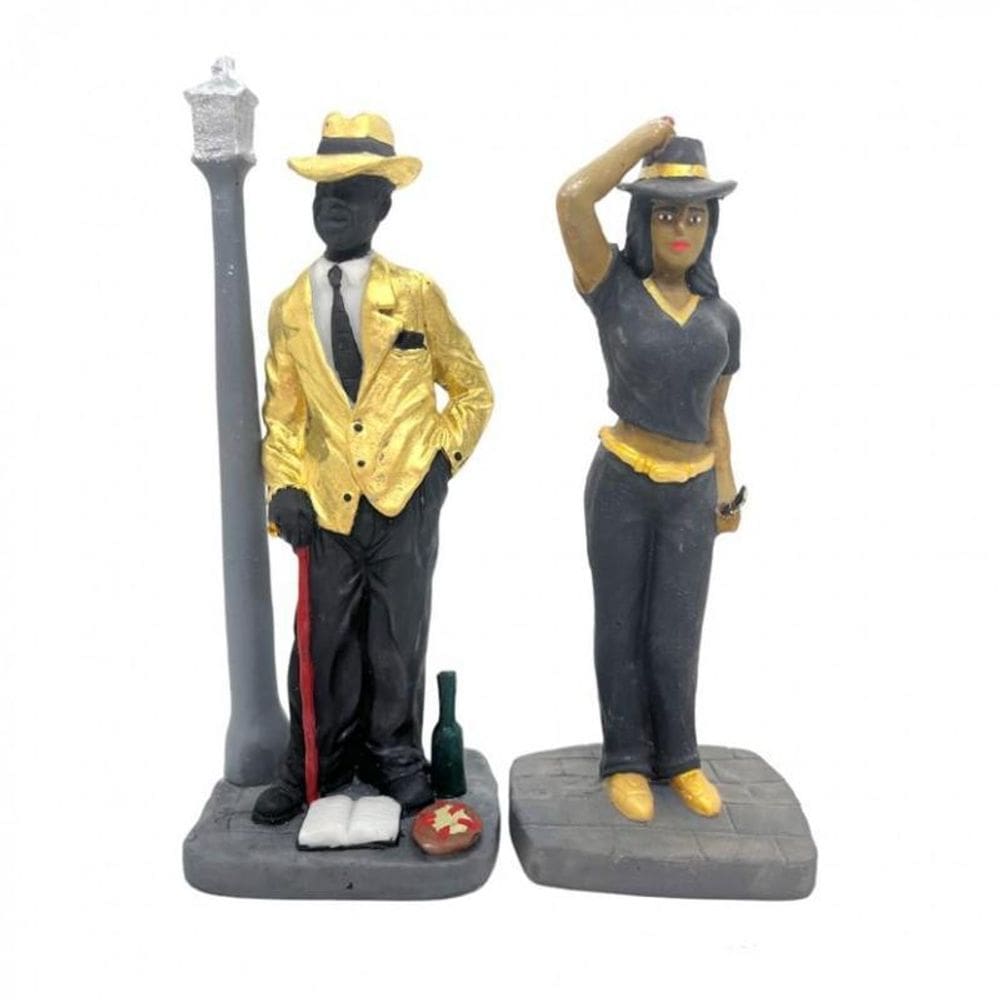 Kit Umbanda Casal Zé Pelintra E Navalha Dou/Pr 18 Cm Resina