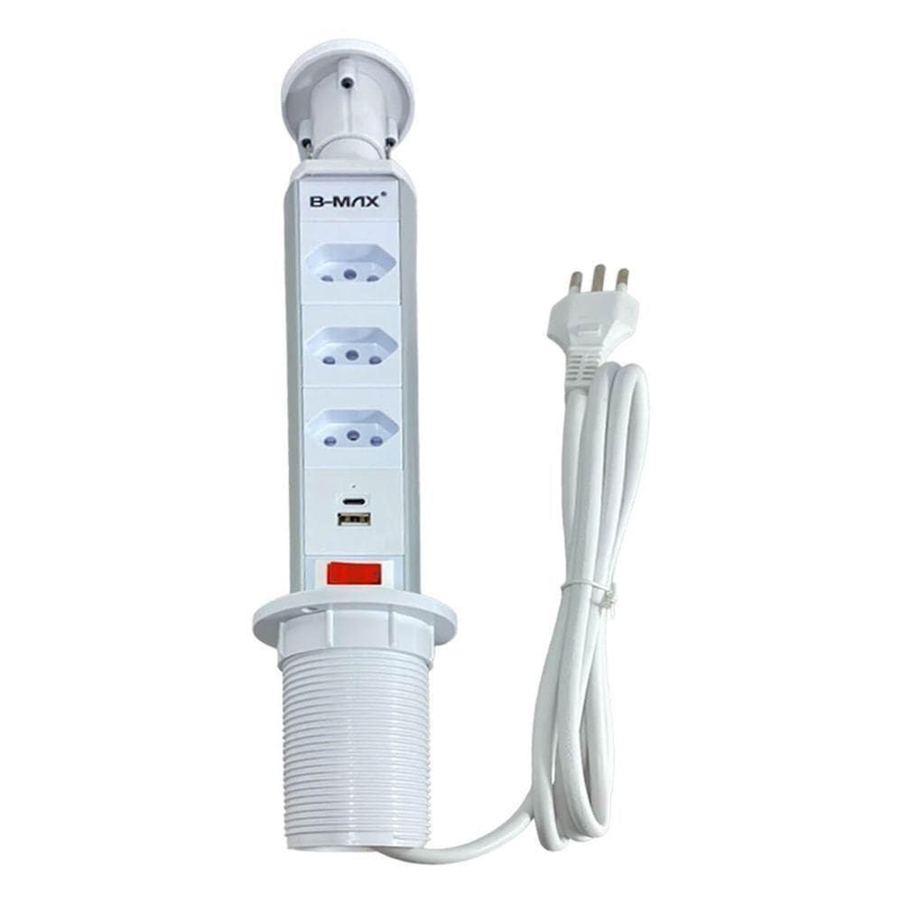 Torre Multiplug Usb 3 Tomadas Retrátil Usb-c E De Embutir