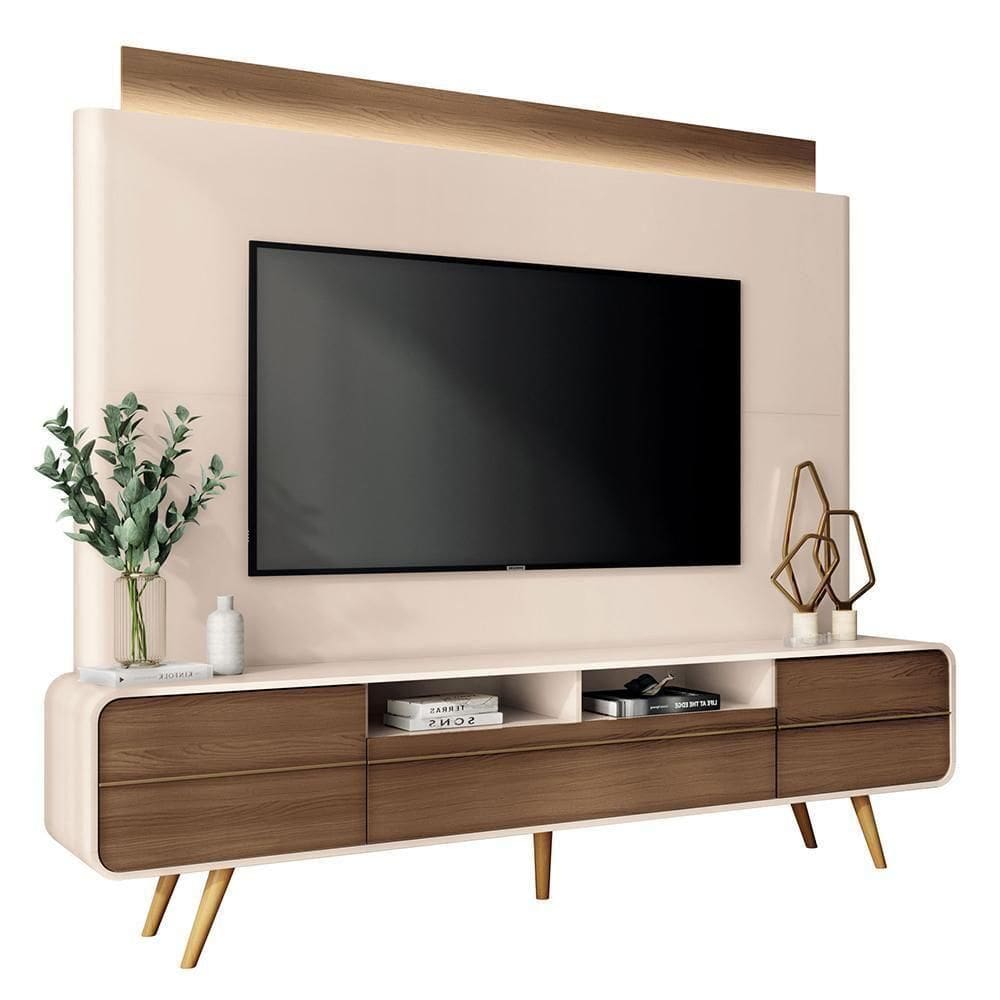 Estante Home Theater Nobre Off White-castanho Para Tv Até 85? - Hb Móveis Off White-castanho