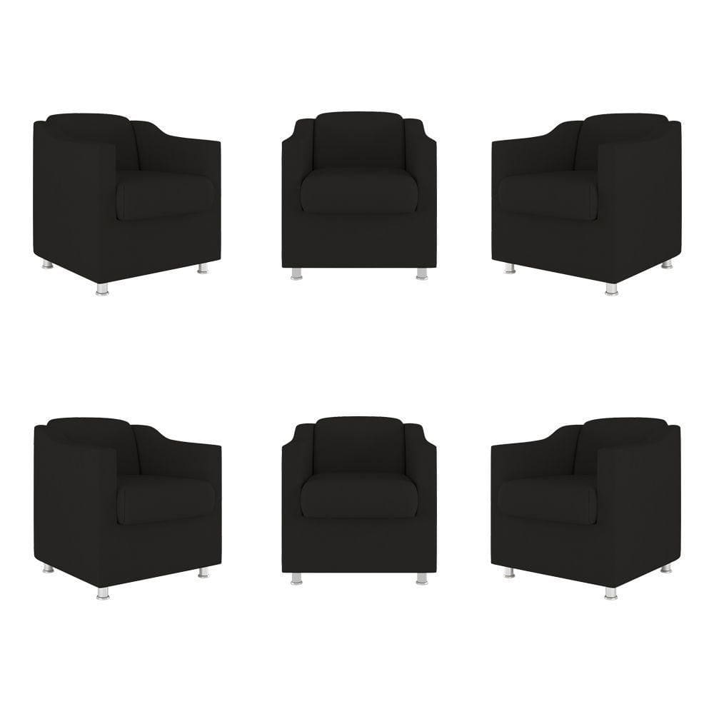 Kit 6 Poltronas Decorativas Reforçada Consultório Sala Suede Cor:preto