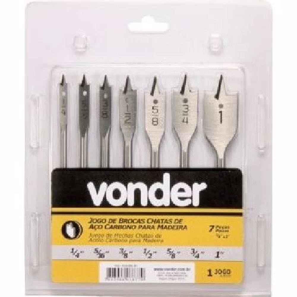 Jogo De Brocas Chatas Com 7 Peças De 1/4  A 1  Vonder