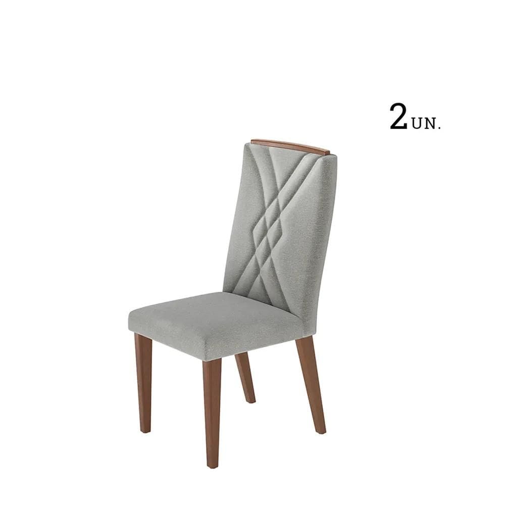 Kit de 2 Cadeiras de Madeira Maciça Estofada Megan - Natural c/ Linho Cinza
