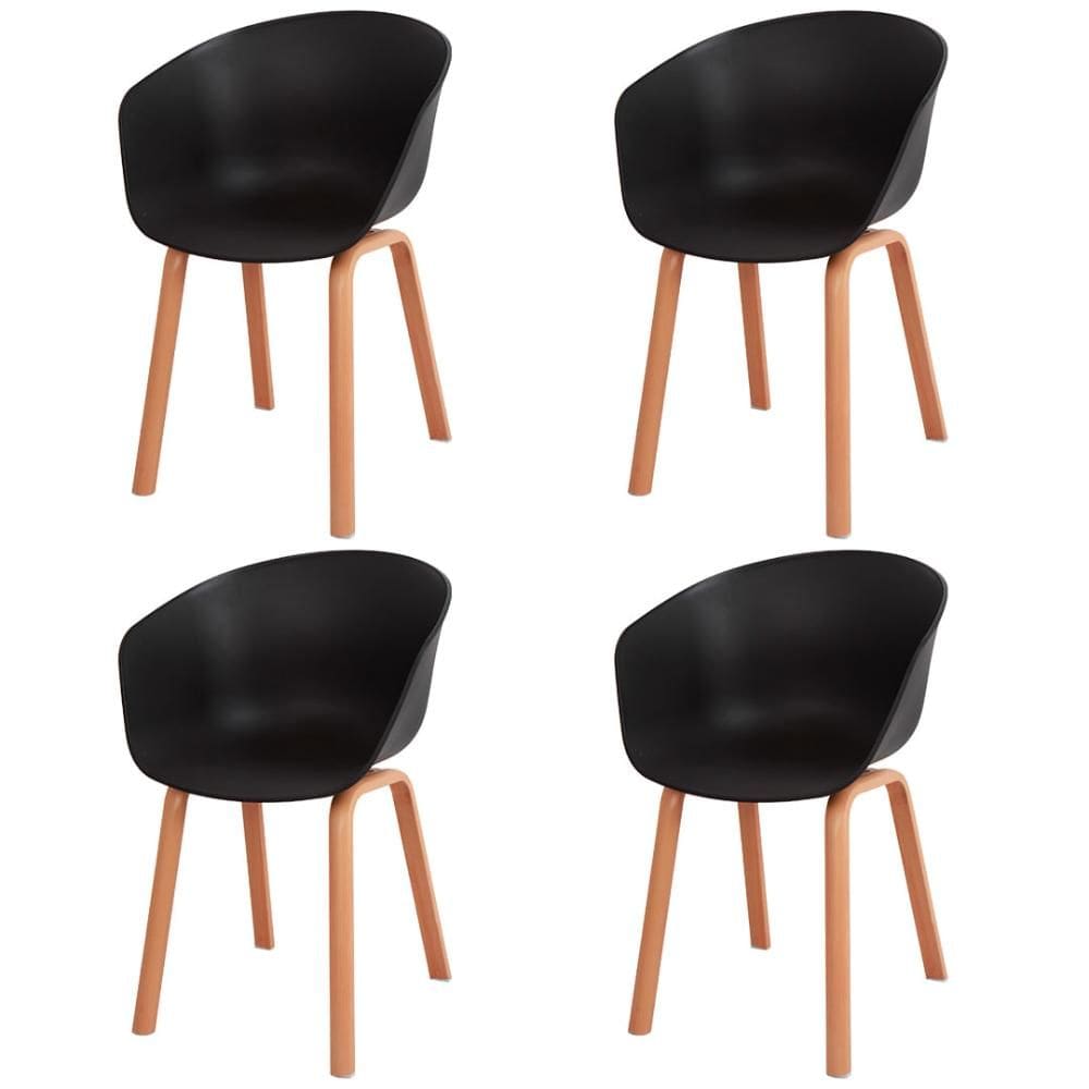 Kit 4 Cadeiras ANM8095F Toledo Anima Office Assento Polipropileno Preto Base Aço Simulando Madeira