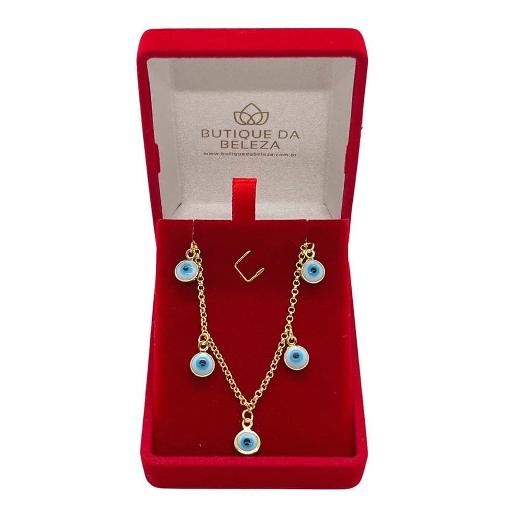 Colar Gargantilha Folheado A Ouro Olho Grego 45Cm Semijoias