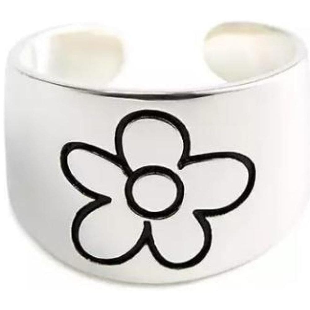 Anel Prateado Ajustável Flor