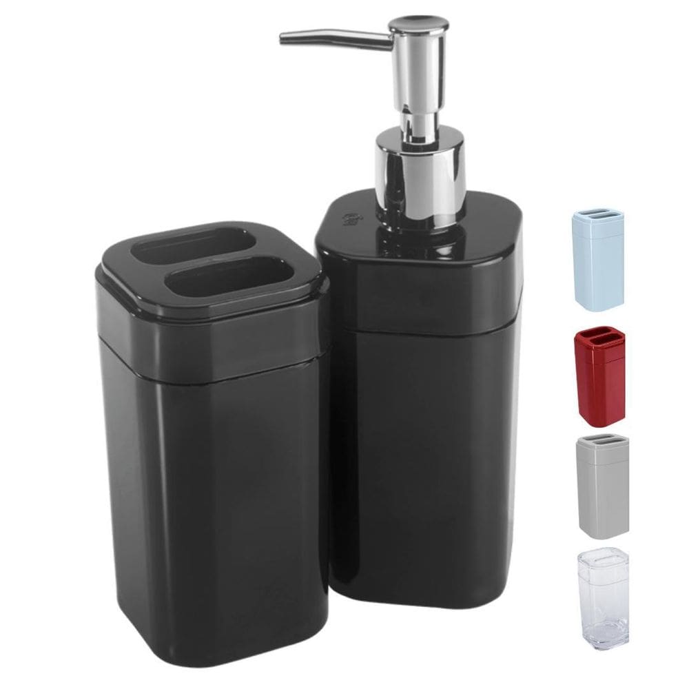 Kit Acessórios Banheiro Porta Escova E Sabão - Preto