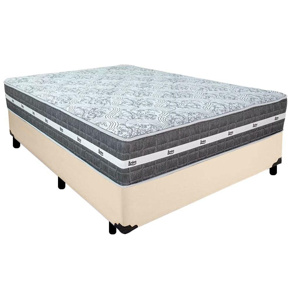 Cama Box Casal Sintético + Colchão Black Graphite Molas Ensacadas 138x188x64cm Bege