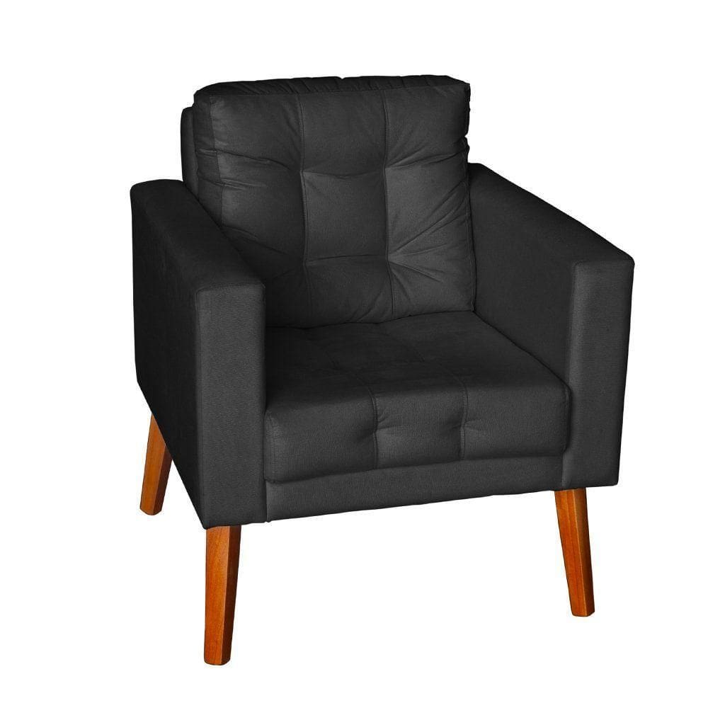 Sofá/poltrona/cadeira Decorativa Glamour Dubai Com Puff E Pés Em Madeira Preto