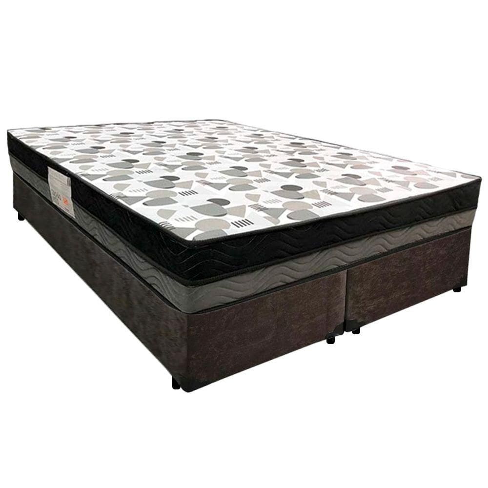 Cama Box Casal Suede Bipartido + Colchão Ortobom Iso Dupla Face 60x138x188 Cor:marrom