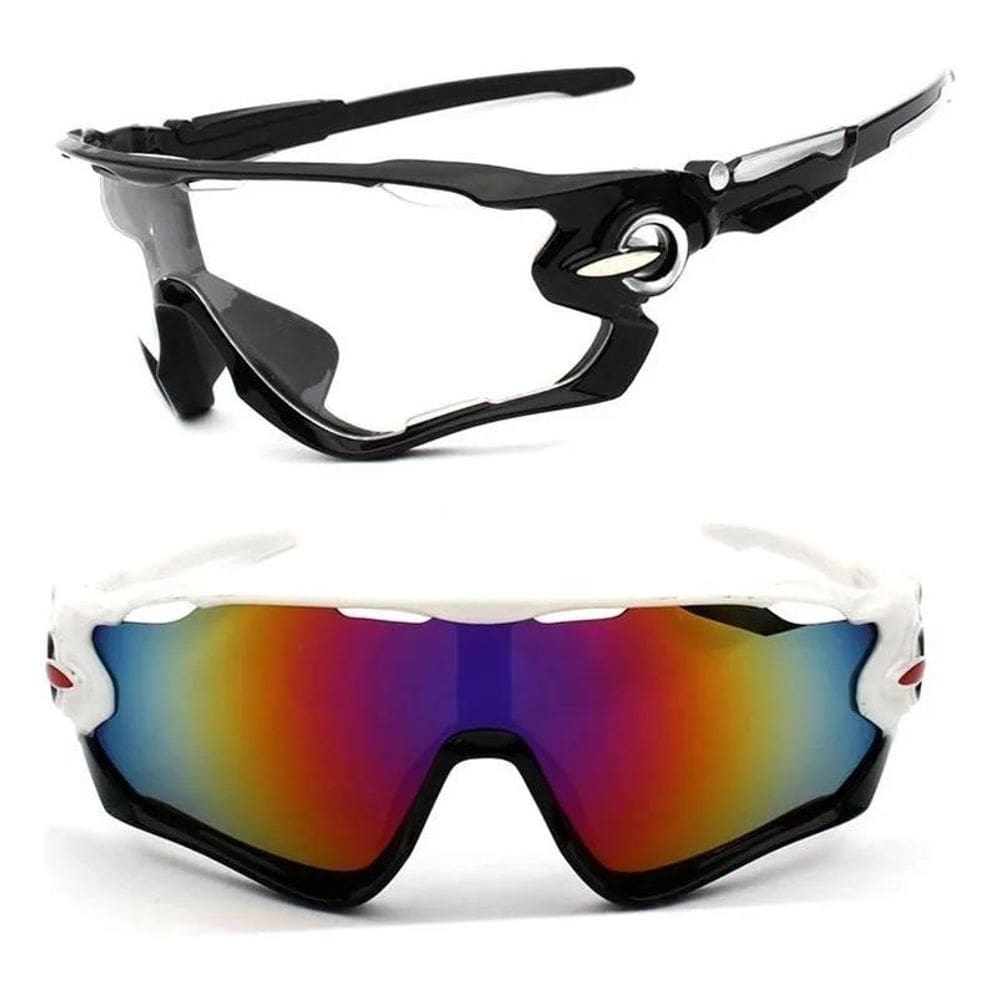 2X Óculos Bike Ciclismo Espelhado + Modelo Noturno Transpare