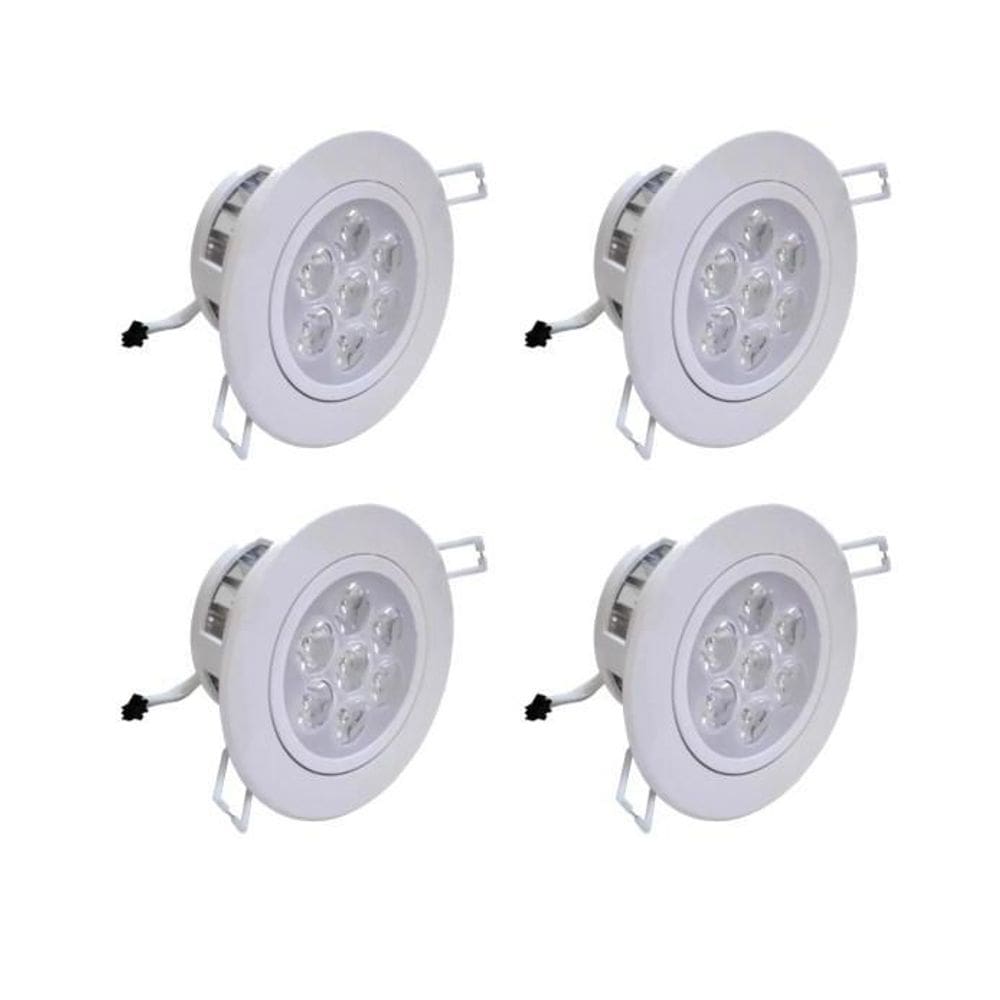 Kit 4 Lâmpadas Spot Led 5W Embutir Redonda Bco Frio Bivolt