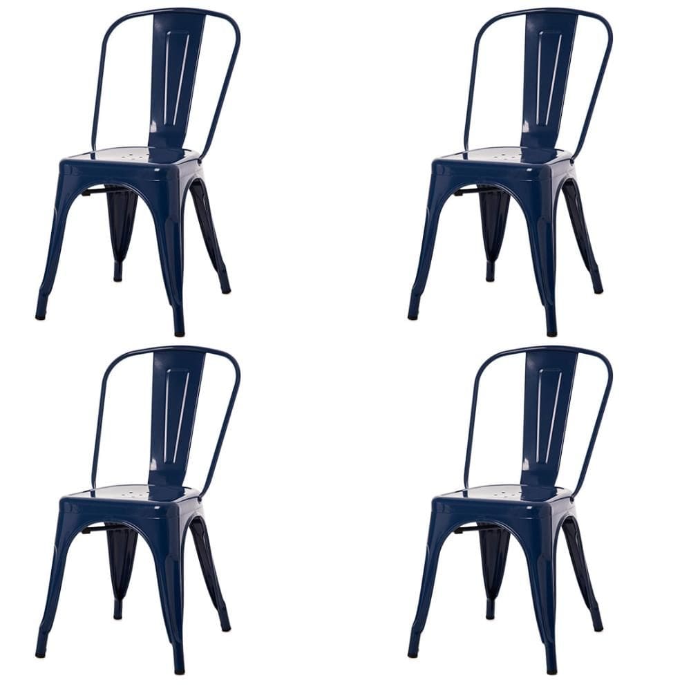 Kit 4 Cadeiras ANM6671F Tolix Iron Titan Anima Office Ferro Pintura Epóxi Azul Marinho