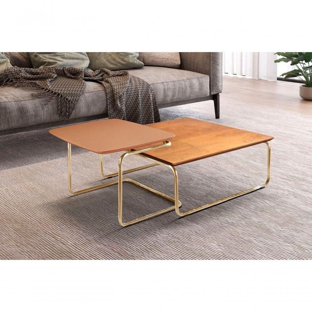 Conjunto Mesa De Centro Kairos Base Ouro Larflex Cor:terracota