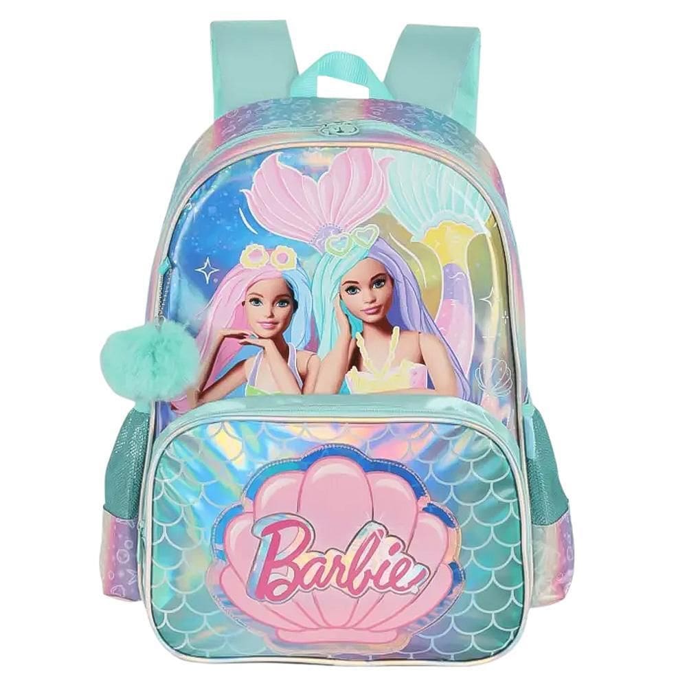 Mochila De Costas Escolar Infantil Barbie Sereia Fada Pompom