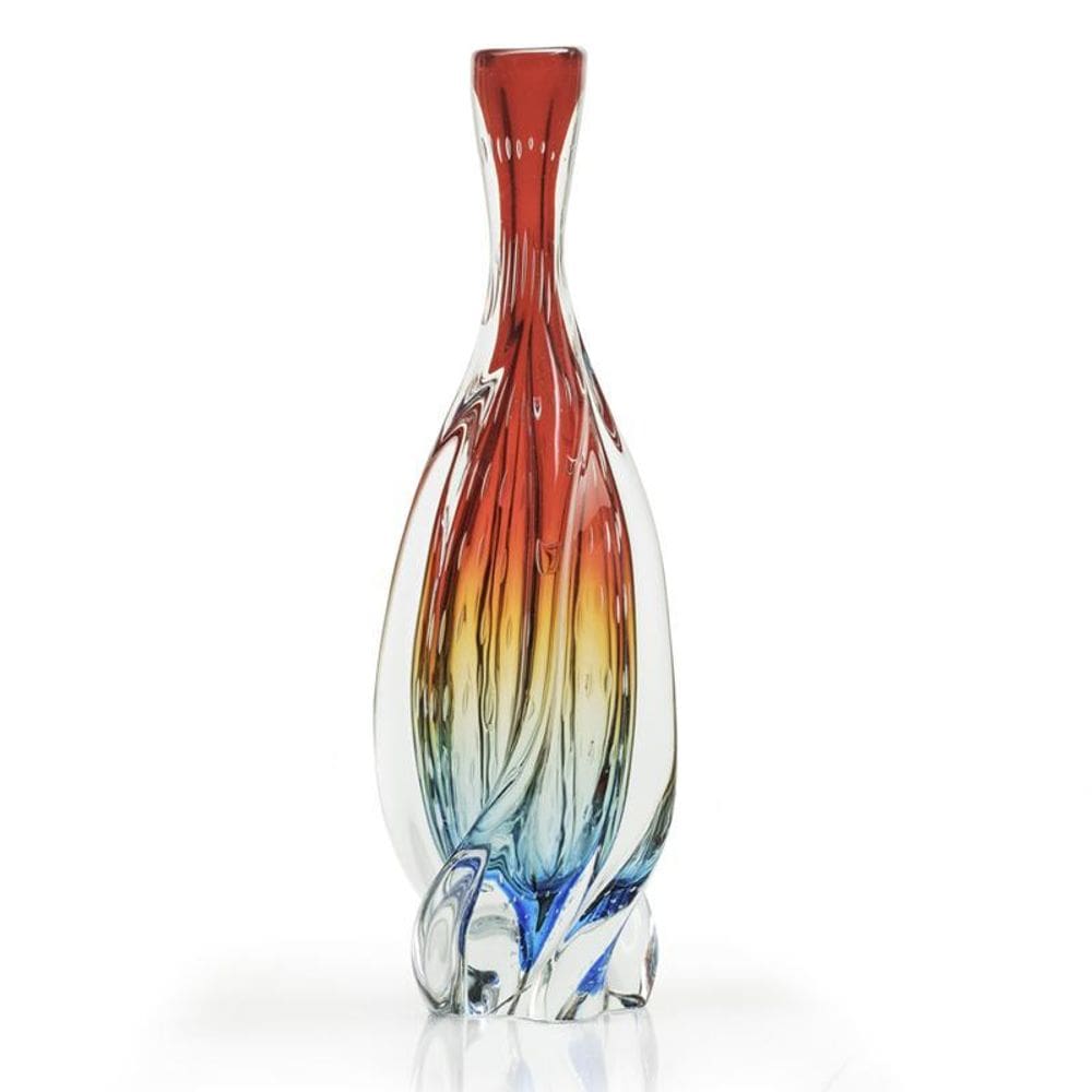 Vaso Em Cristal Murano Azul E Vermelho São Marcos 49Cm