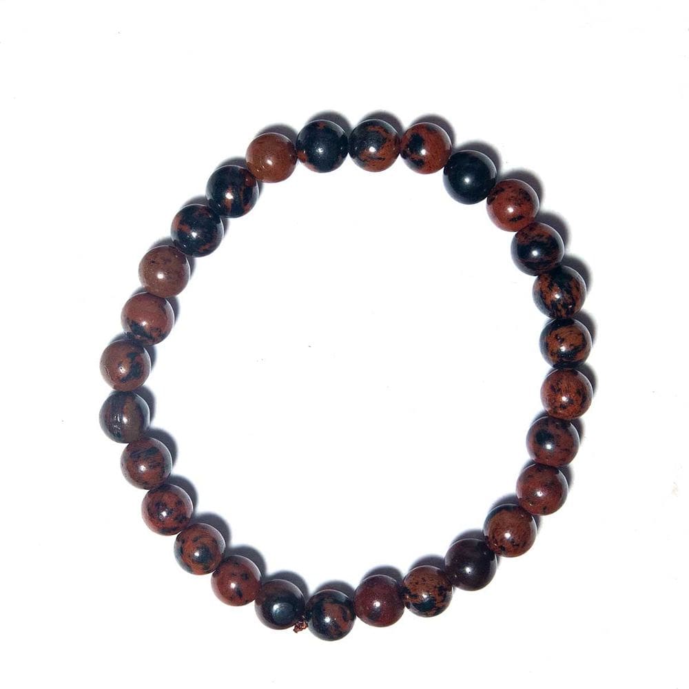 Pulseira Pedra Obsidiana Mahogany Bolinha 6mm Fio Silicone
