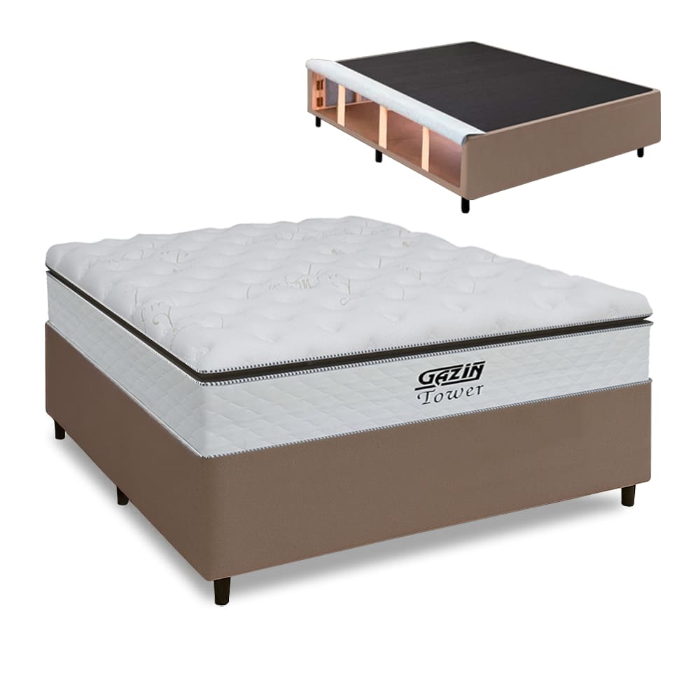 Cama Box Baú King Gazin Colchão com Molas Ensacadas 193x203x78cm Tower