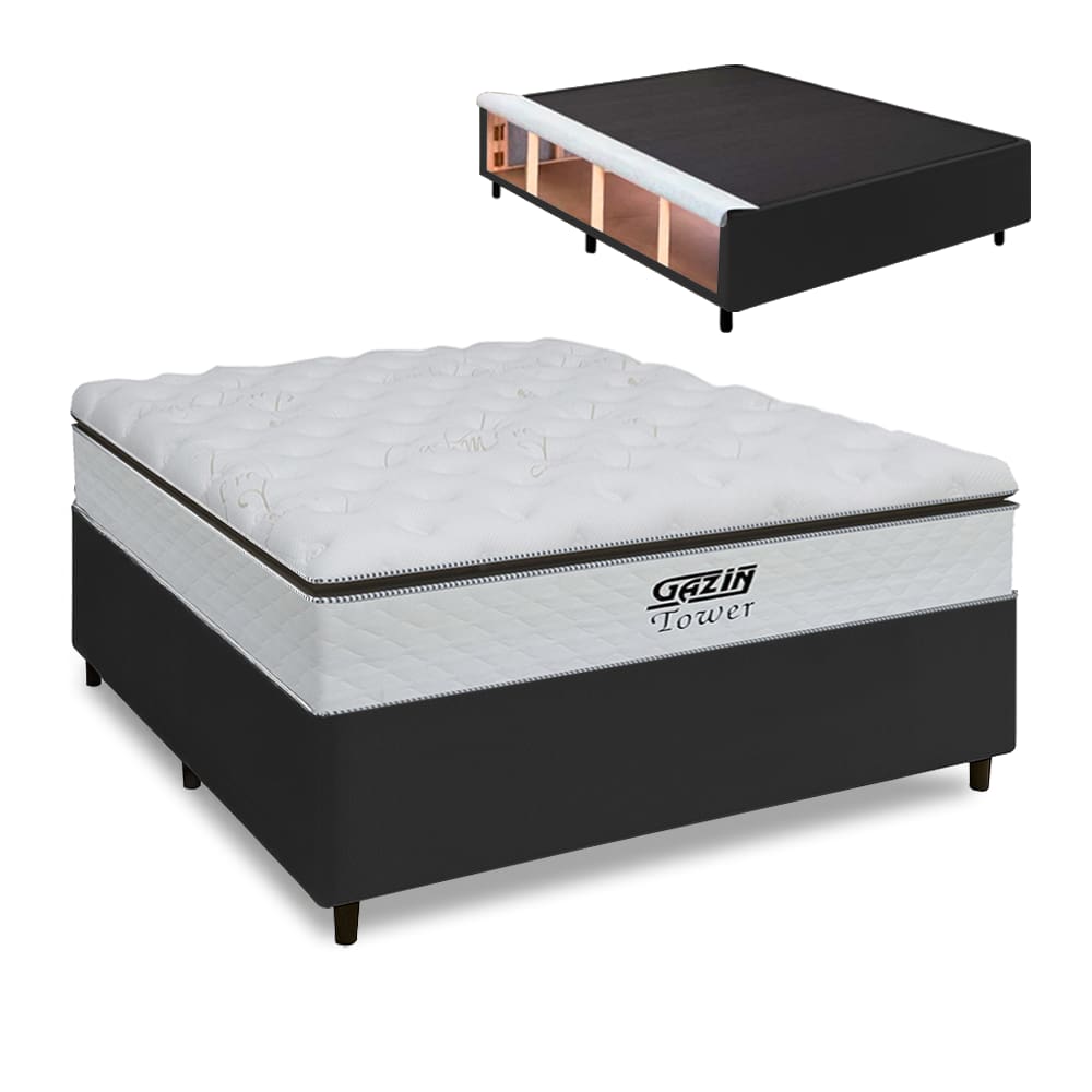Cama Box Baú King Gazin Colchão com Molas Ensacadas 193x203x78cm Tower