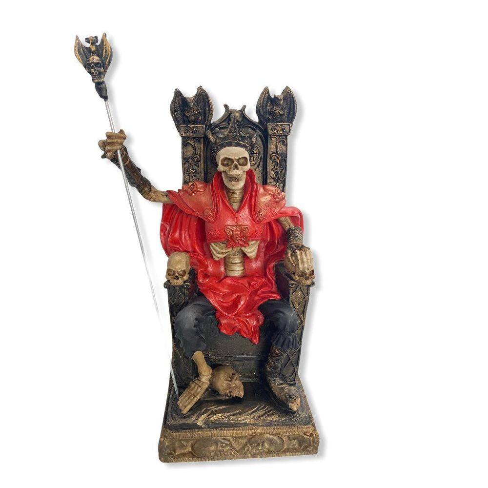 Escultura Exu Caveira No Trono Preto Vermelho 35 Cm Em