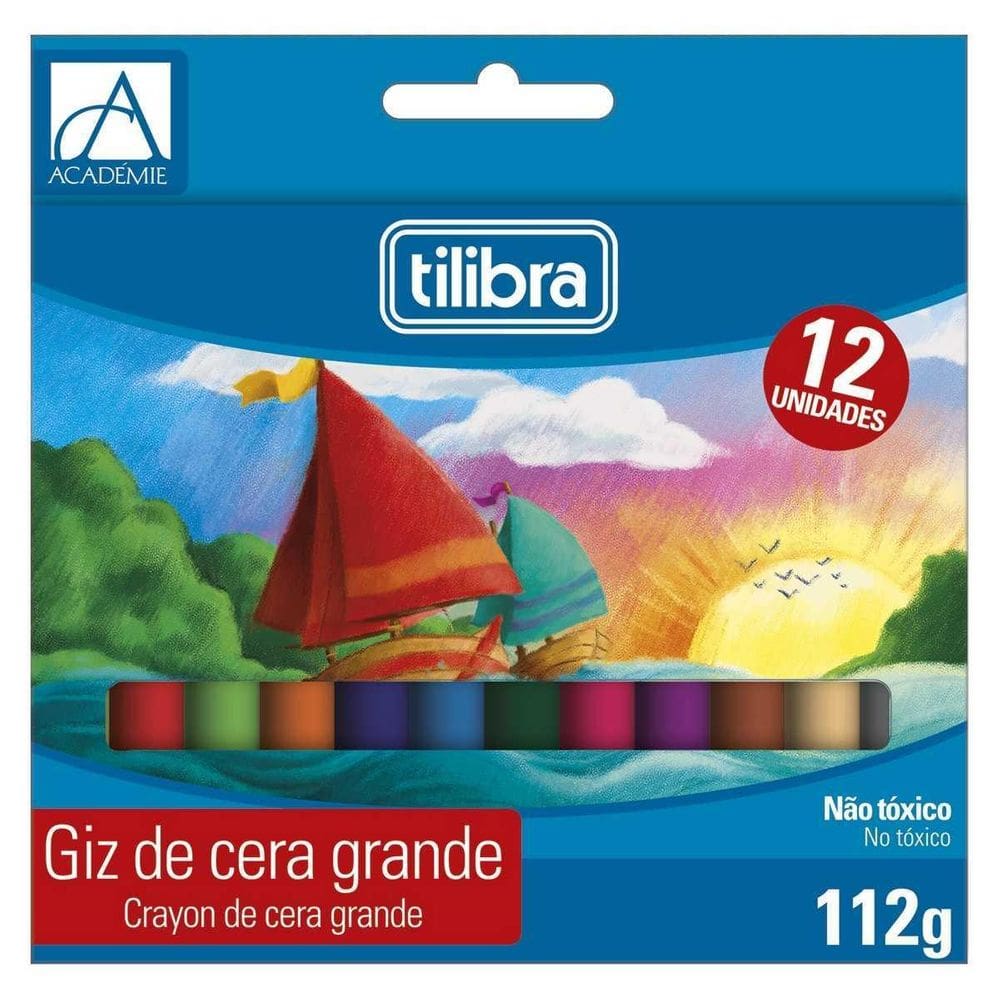 Giz De Cera Longo 12 Cores Big Academie Tilibra