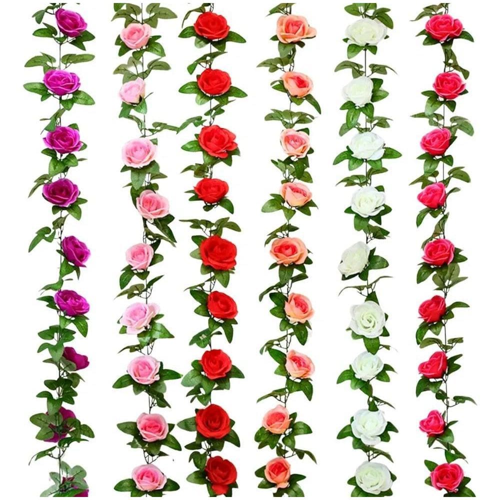 2X Kit 2 Corrente De Rosas Artificiais 2,25 Metros Decorativ