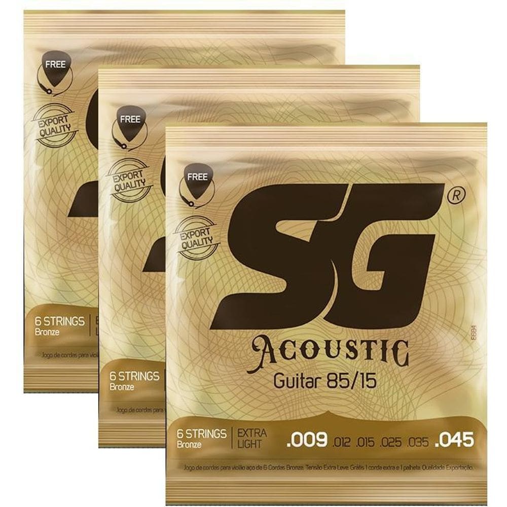 Kit 3 Encordoamentos Violão Aço Sg Bronze 009 Cod 6684