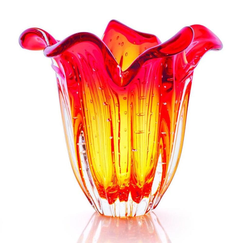 Vaso Em Cristal Murano Vermelho E Âmbar - São Marcos 22Cm
