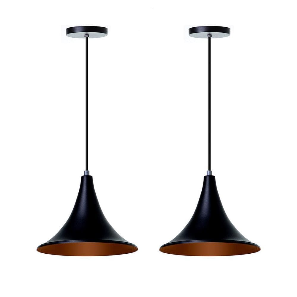 Lustre Pendente Chapéu Chinês 23Cm Preto - Kit 2 Unidades