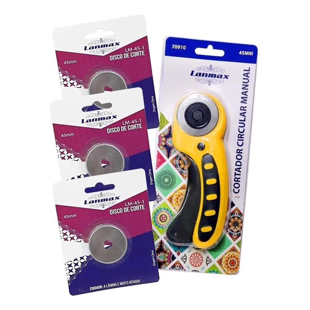 2X Cortador Circular 45Mm Lanmax + 3 Lamina Extra Tecido Pap