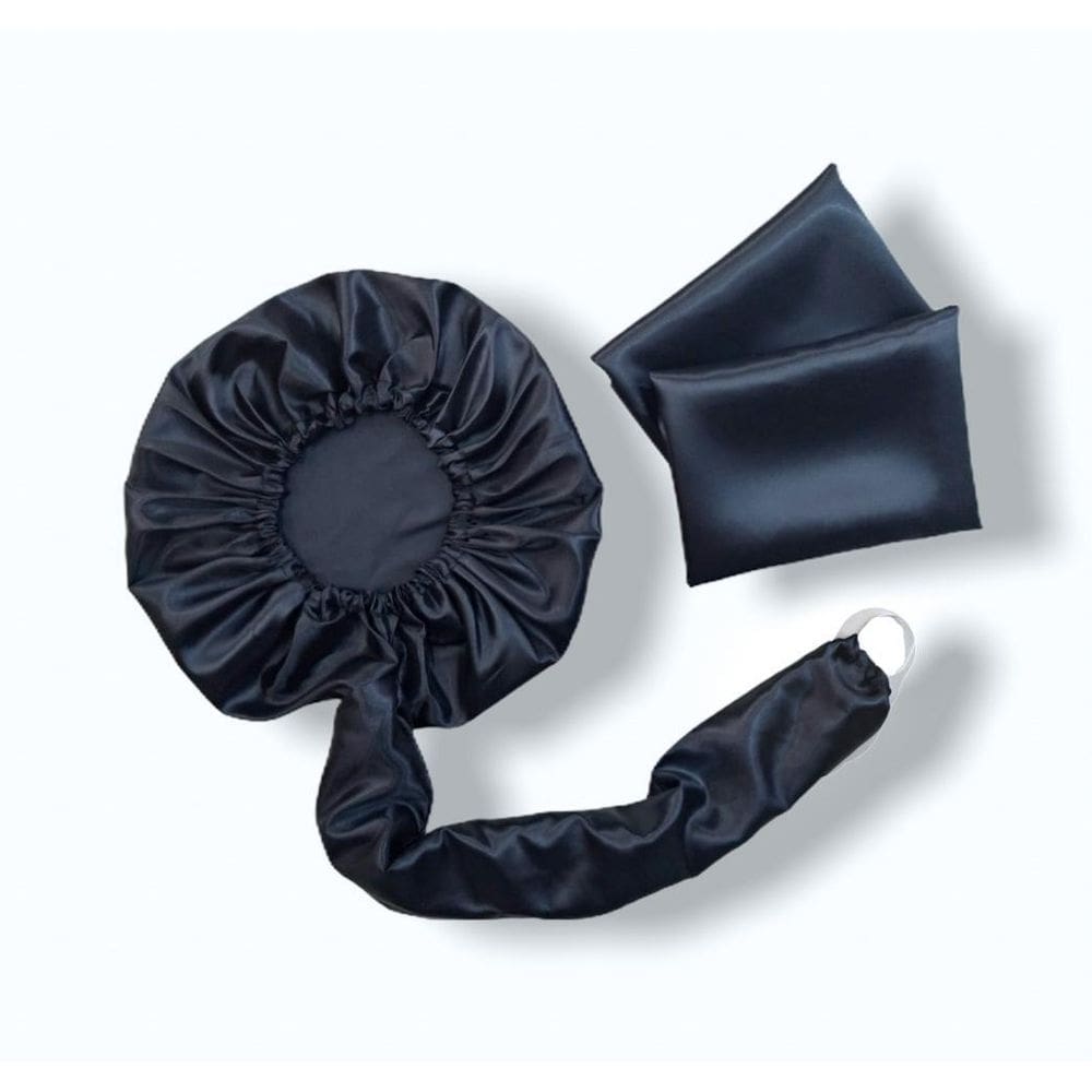 Kit 2 Touca Difusora + 4 Fronha 50X70 Cetim Anti Frizz Preta