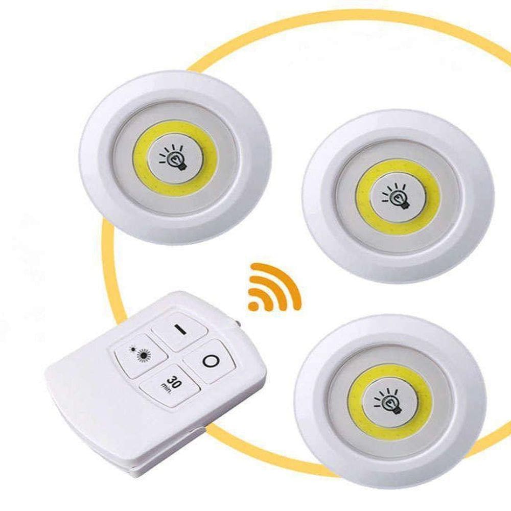 Kit 3 Luminárias Led Sem Fio Com Controle Remoto E Timer